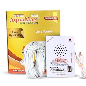 SSM Aquamax ® Digital Display Metal Body Water Tank Alarm with 15 Meter Wire | 220V AC | Wall Mountable | Loud Hindi & English Alerts | 1-Year Warranty | Stainless Steel Sensor | (ACW-3-Wire)