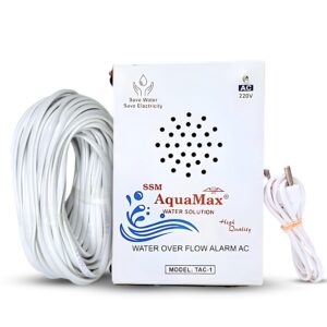 SSM Aquamax ® Metal Body Water Tank Alarm with 15 Meter Wire | 220V AC | Shockproof Design | Wall Mountable | Loud Hindi & English Alerts | 1-Year Warranty | Stainless Steel Sensor | (TAC-1 - Wire)